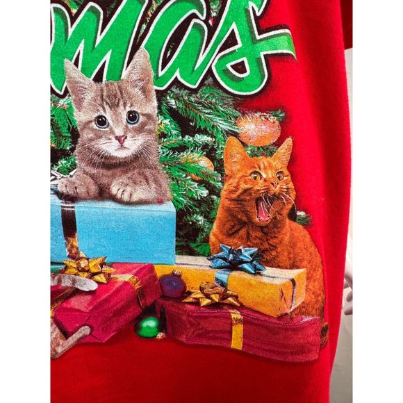 DEC 25TH Merry Christmas Cat Tree Ugly TShirt Contest XL RED COTTON - Picture 12 of 16